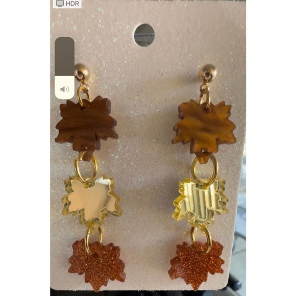 🌺 Fall Leaves Dangle Earrings -Glitter, Mirror, Marble Acrylic 3 Leaf Earrings - Picture 1 of 1